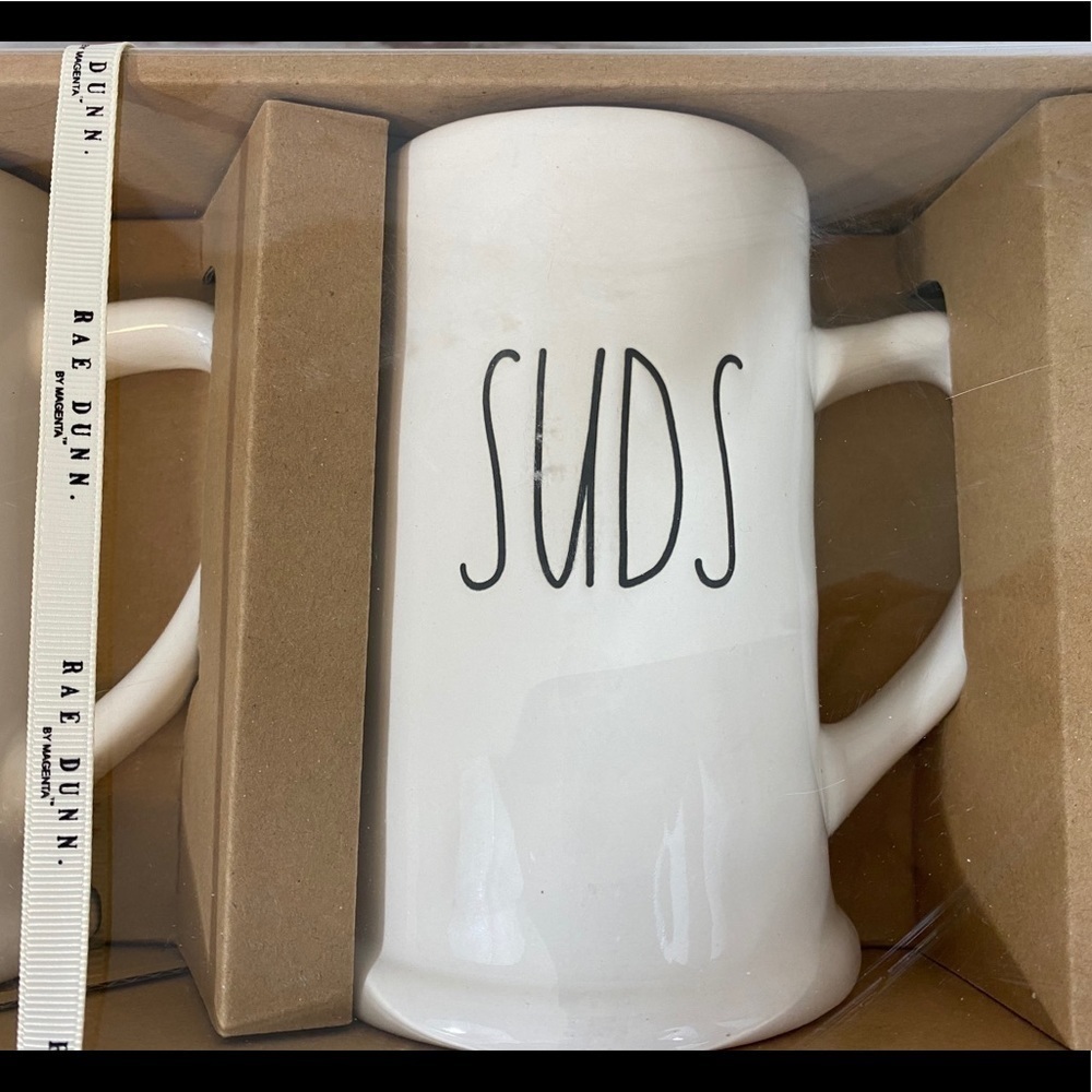 RAE Dunn by Magenta Beer Mug Set Black Letter BEER SUDS new in box - Picture 4 of 5